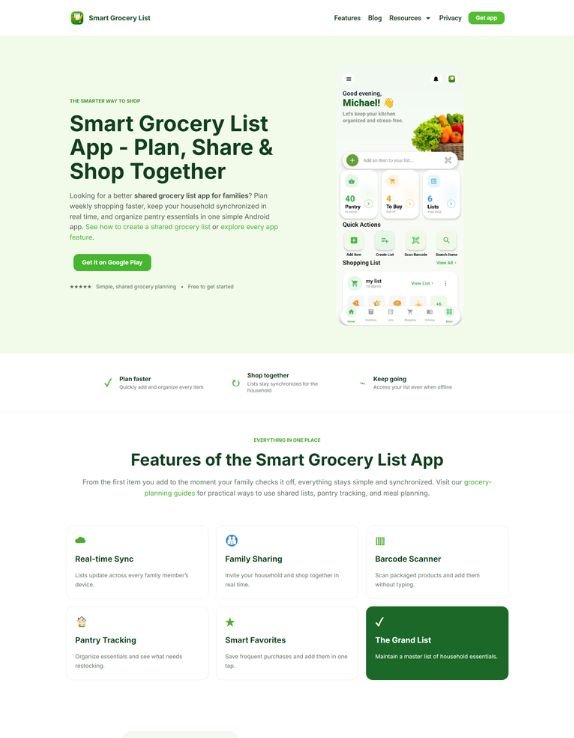 Smart grocery list app