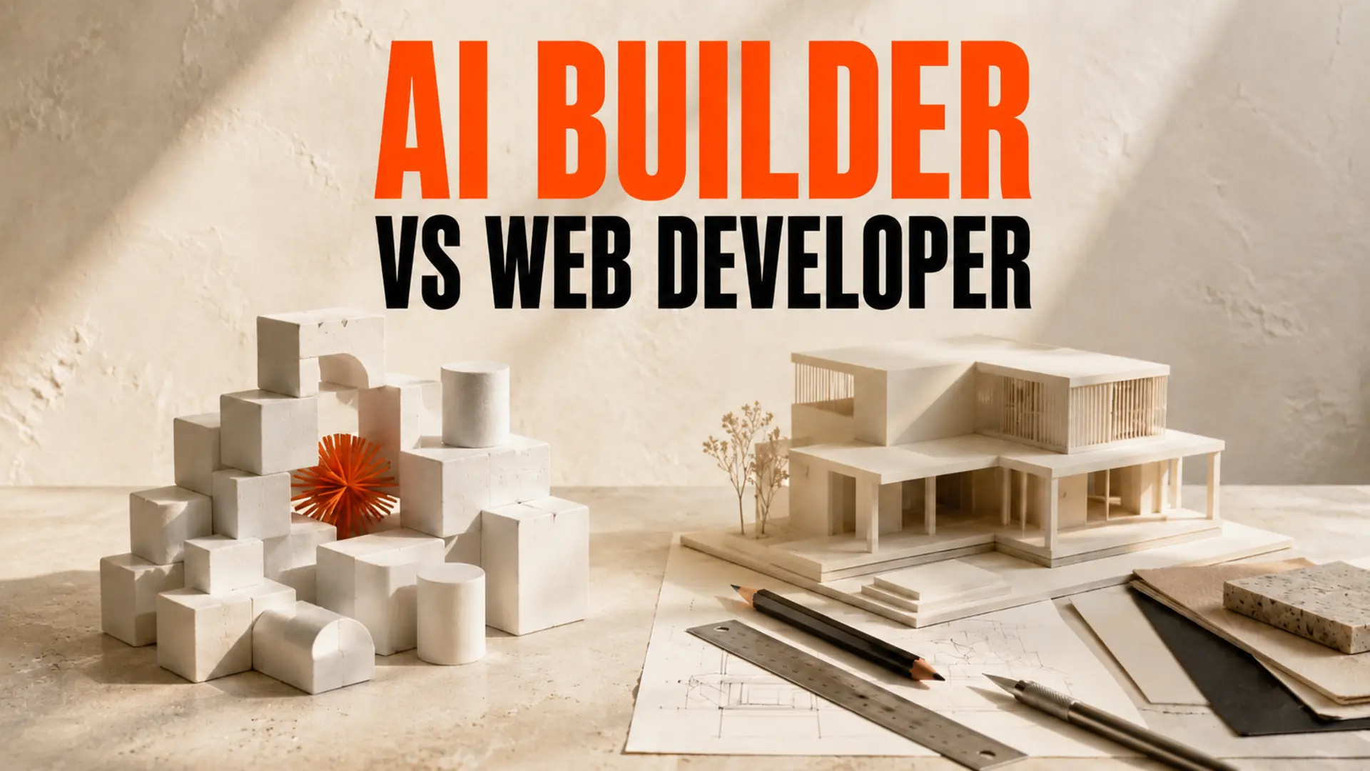 Modular AI building blocks compared with a carefully planned architectural model and design tools