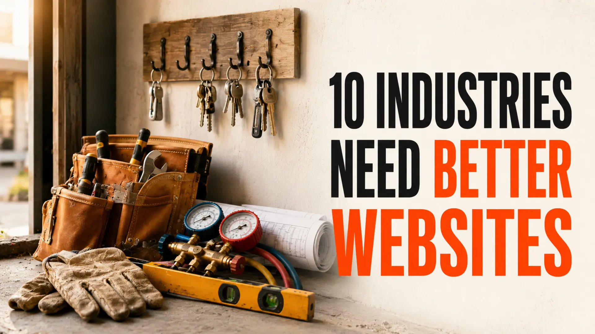 Local trade tools and service equipment beside the headline 10 Industries Need Better Websites