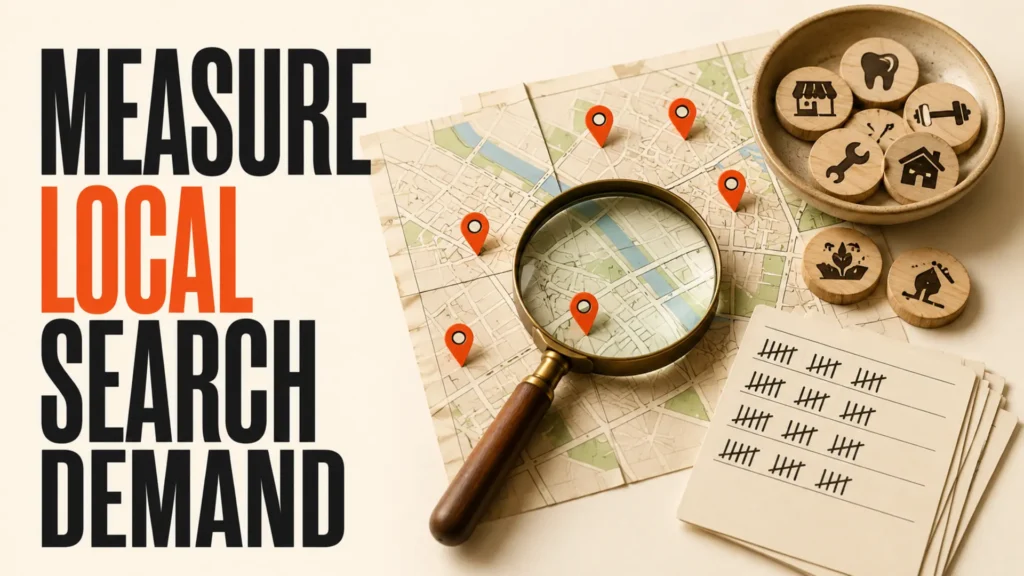 Local service markers and research tools beside the headline Measure Local Search Demand