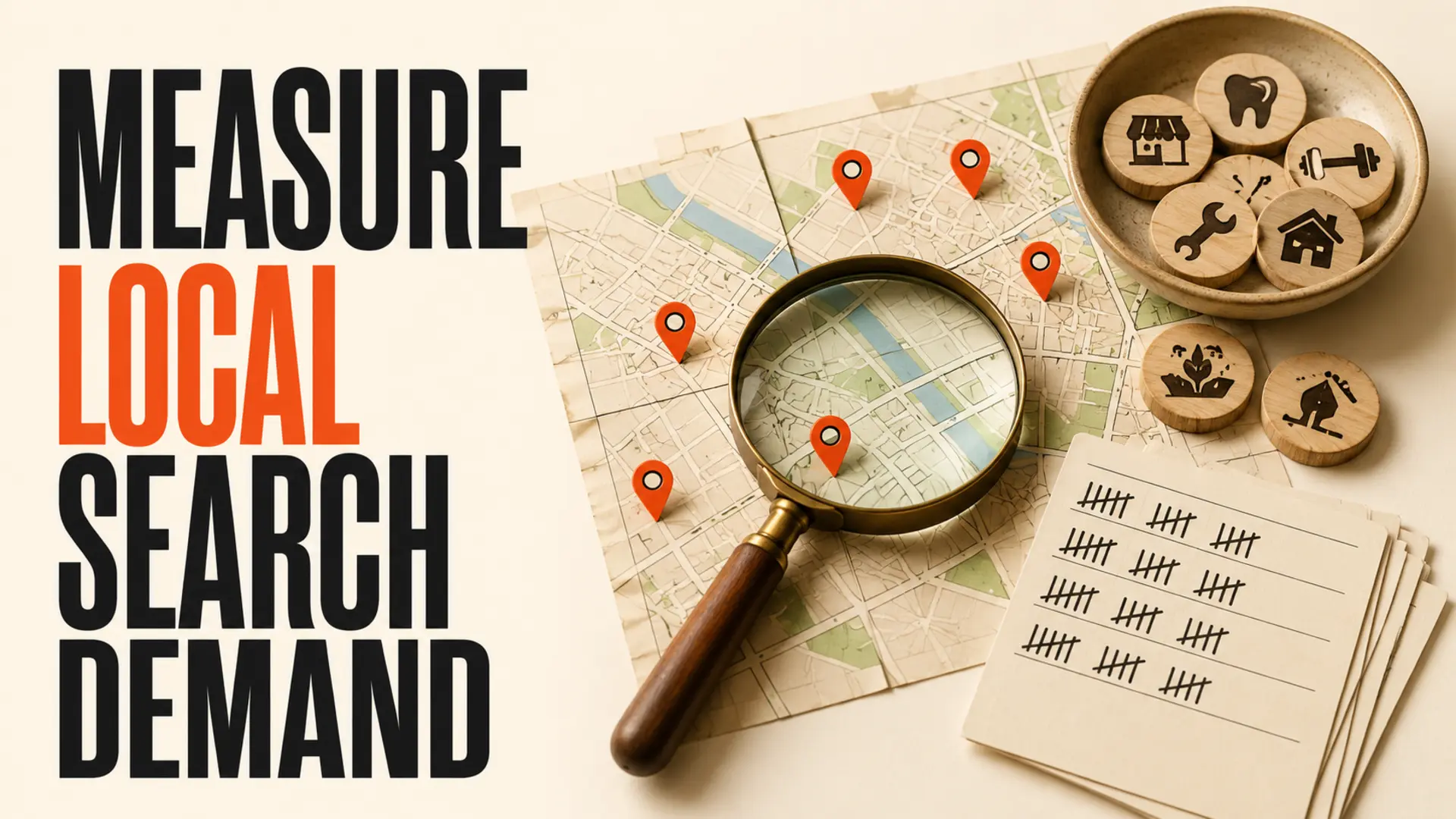 Local service markers and research tools beside the headline Measure Local Search Demand