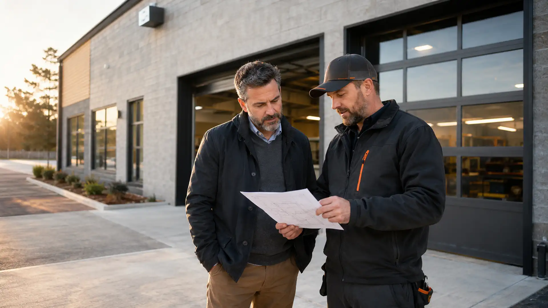 Commercial property manager reviewing a local service project with a qualified business owner