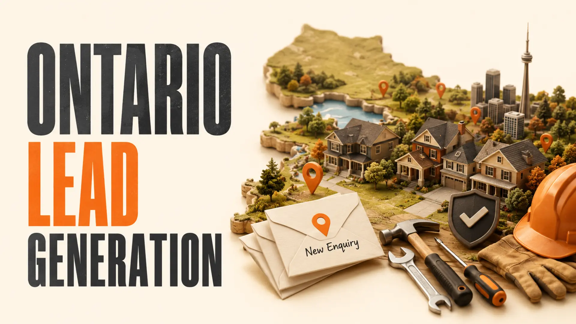 Ontario service neighbourhood and enquiry materials beside the headline Ontario Lead Generation