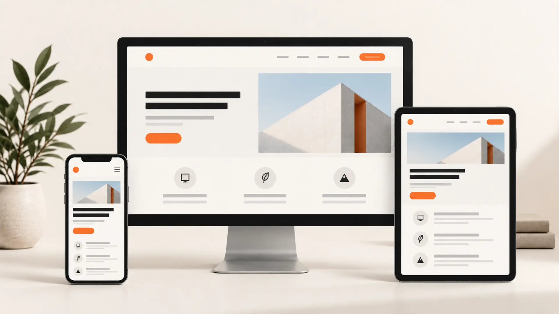 Responsive website layout adapting across desktop, tablet and mobile screens