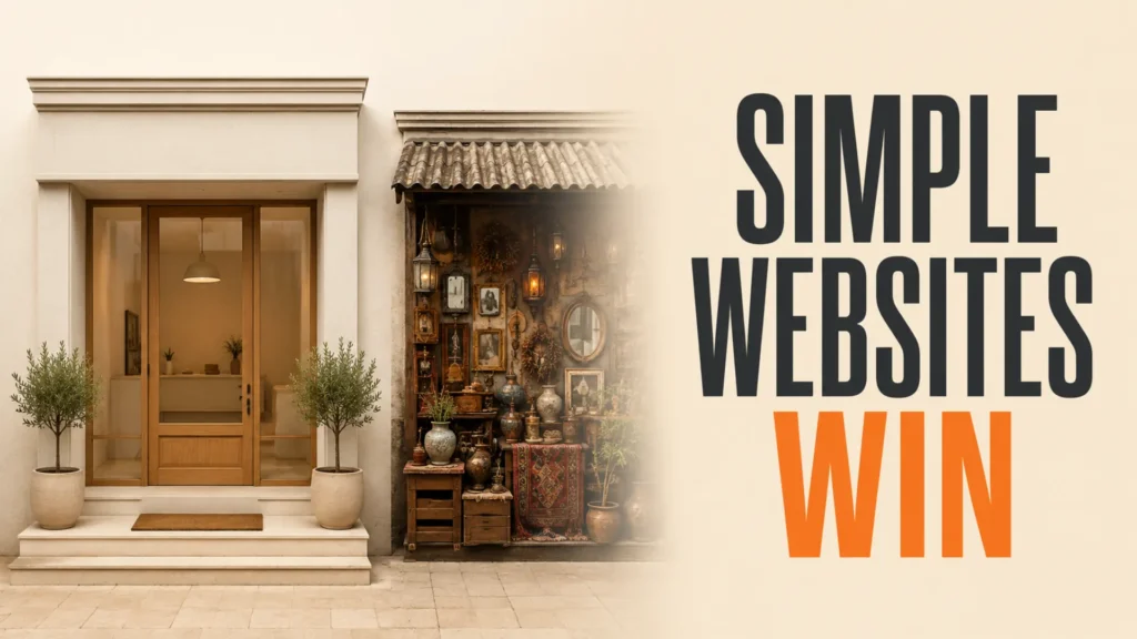 Simple storefront entrance beside the headline Simple Websites Win