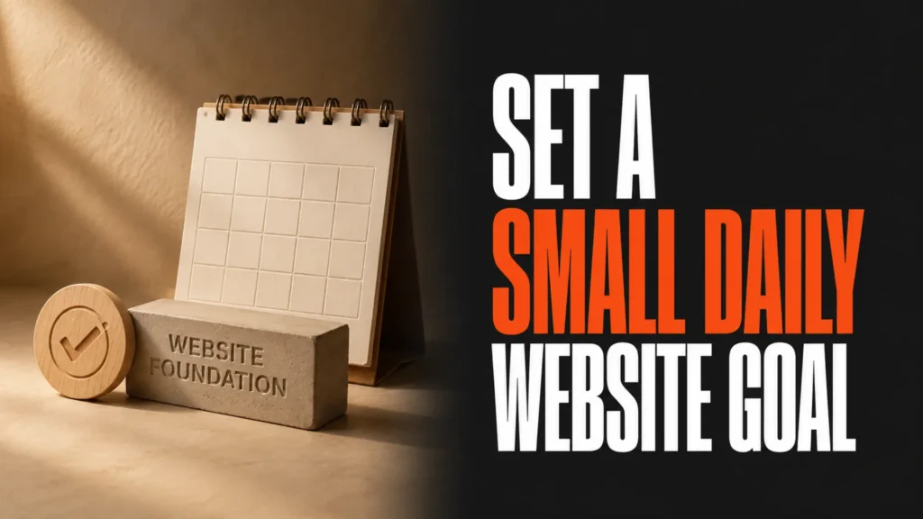 Calendar and website foundation beside the headline Set a Small Daily Website Goal