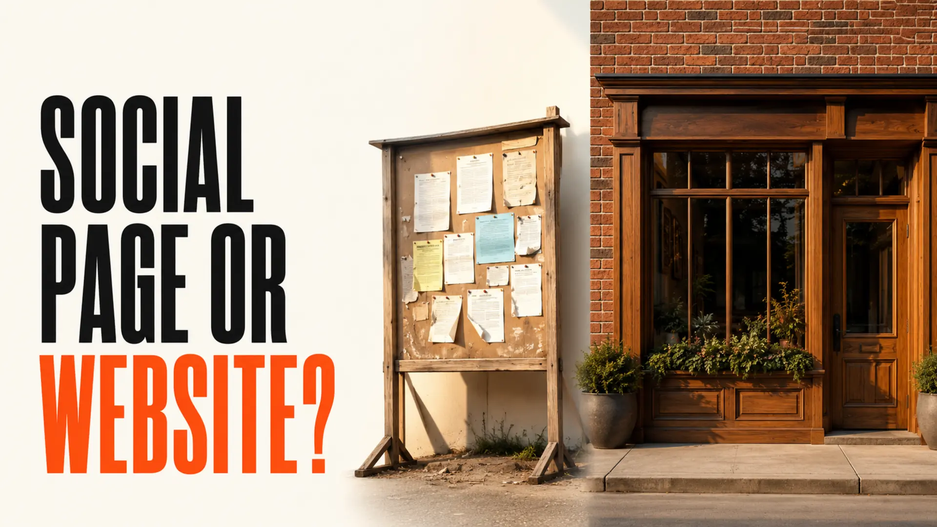 Community noticeboard and owned storefront beside the headline Social Page or Website